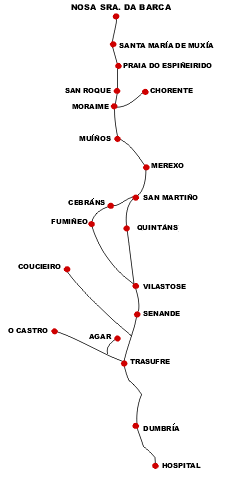Mapa Camiño Santiago, etapa Muxía - Fisterra (imaxe de http://www.concellomuxia.com)